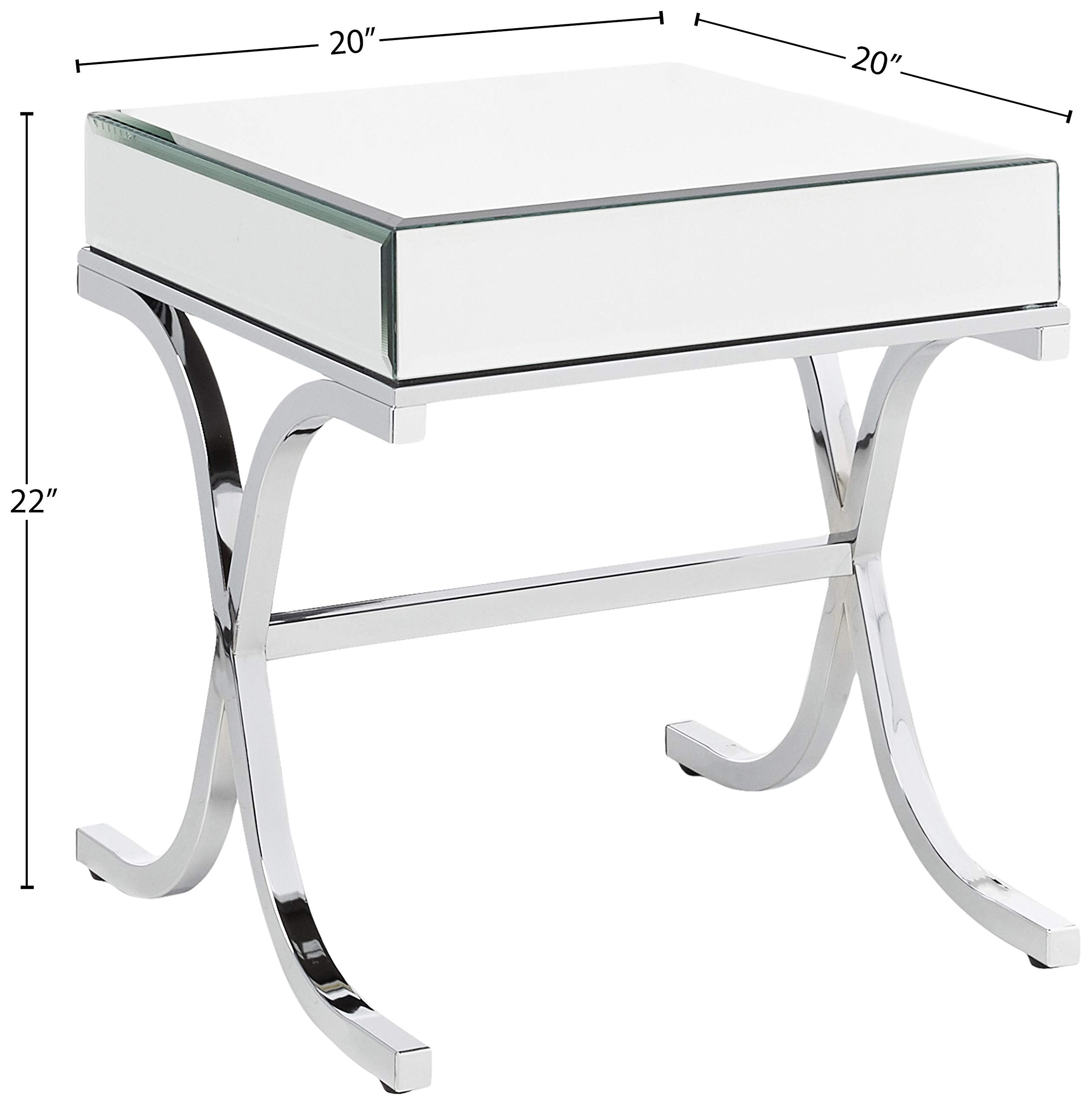 Acme Yuri Square Mirror Top Metal Tube End Table In Chrome