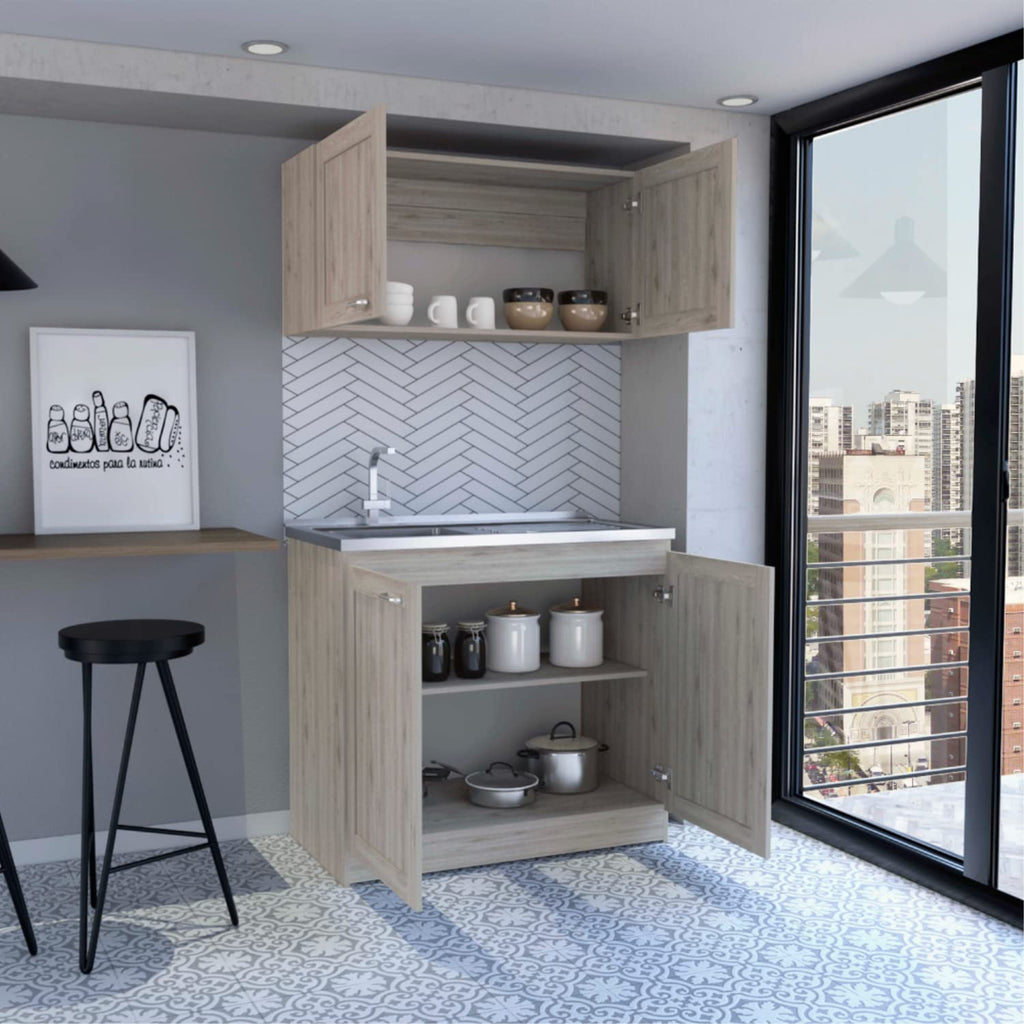 Agate Cabinet With 2 Upper Cabinets And 2 Lower Cabinets, 2 Piece Set, Light Gray