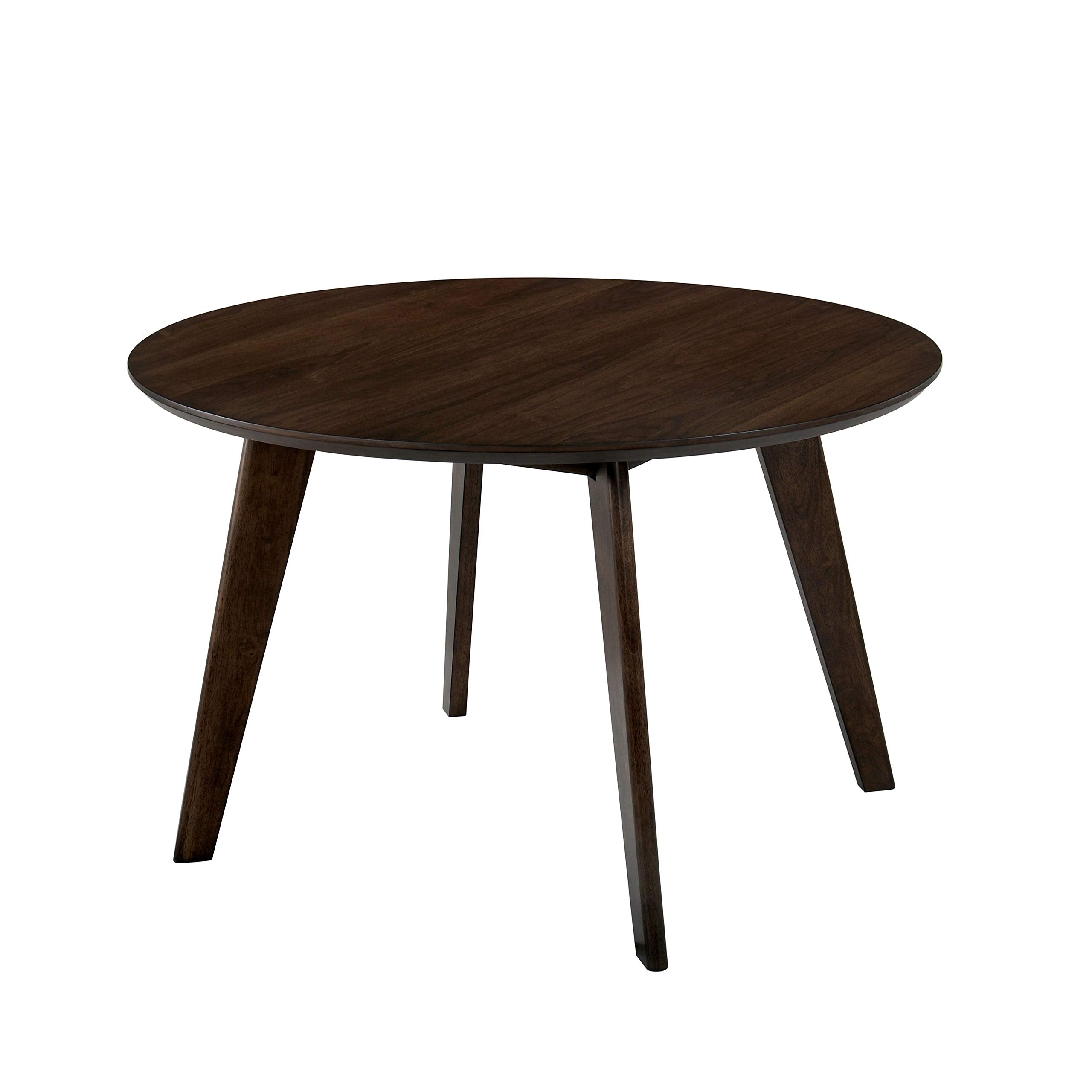Benjara, Brown Round Wooden Dining Table with Fin Style Leg Support
