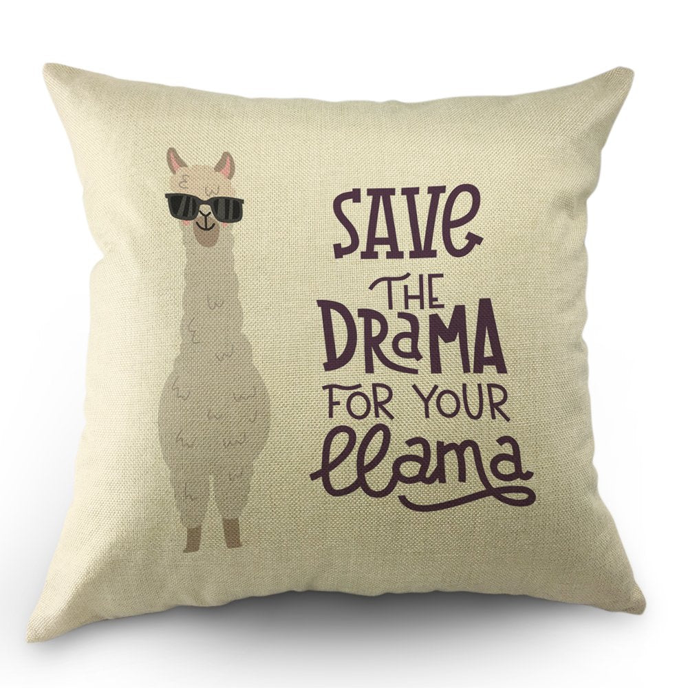 Llama Pillow Case Cute Alpaca With Glasses With Lettering Quote Save The Dream For Your Llama Throw Pillow Case 18' X 18' Inch
