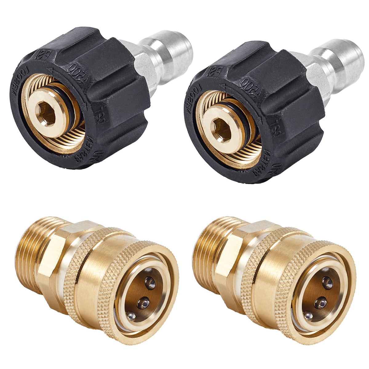 Raincovo Pressure Washer Quick Connect Fittings, M22 14Mm To 3/8 Inch Hose Adapter, 4 Pieces