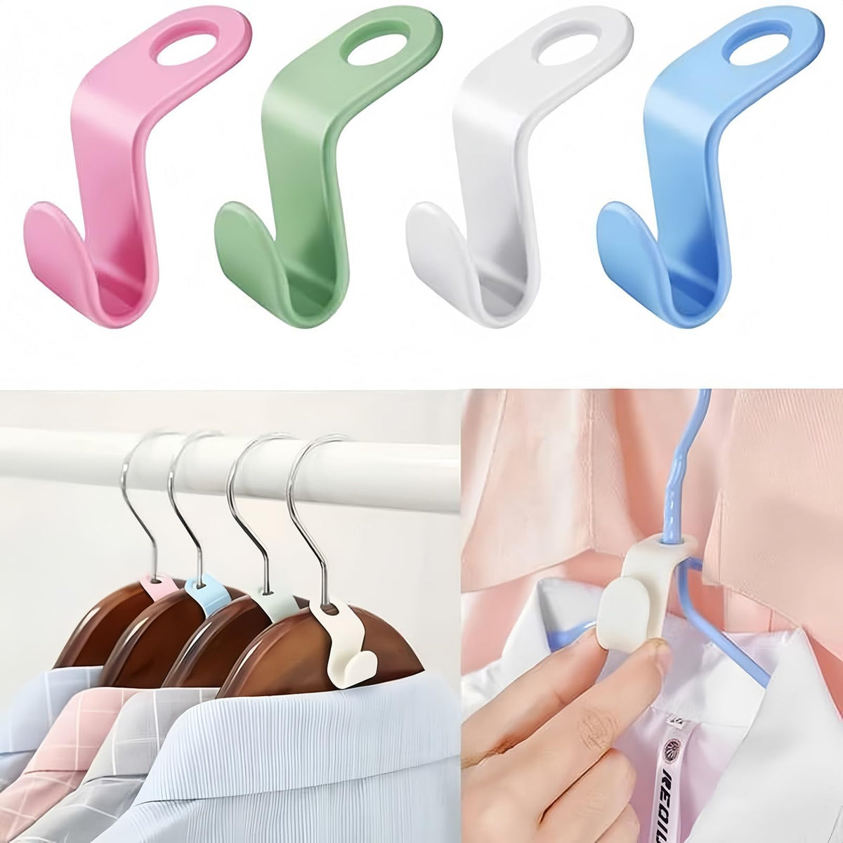 Space Saving Hanger Hooks, 50pcs, Polypropylene, 5KG Max Capacity, Pink Closet Hangers for Clothes (Pink 100PCS)