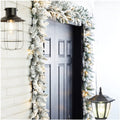 Glitzhome 2PK 9ft Pre-Lit Snow Flocked Christmas Garlands with Warm White LED Light with Timer