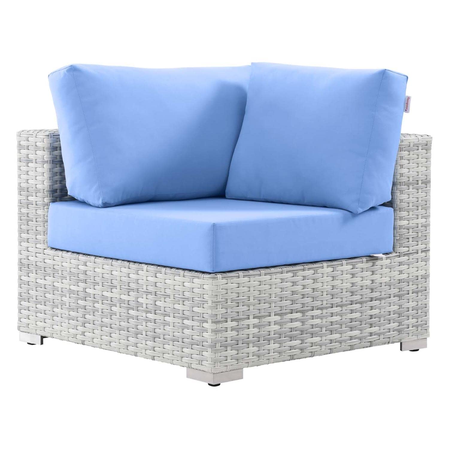 Modway Convene Wicker Rattan Outdoor Patio Corner Chair in Light Gray Light Blue