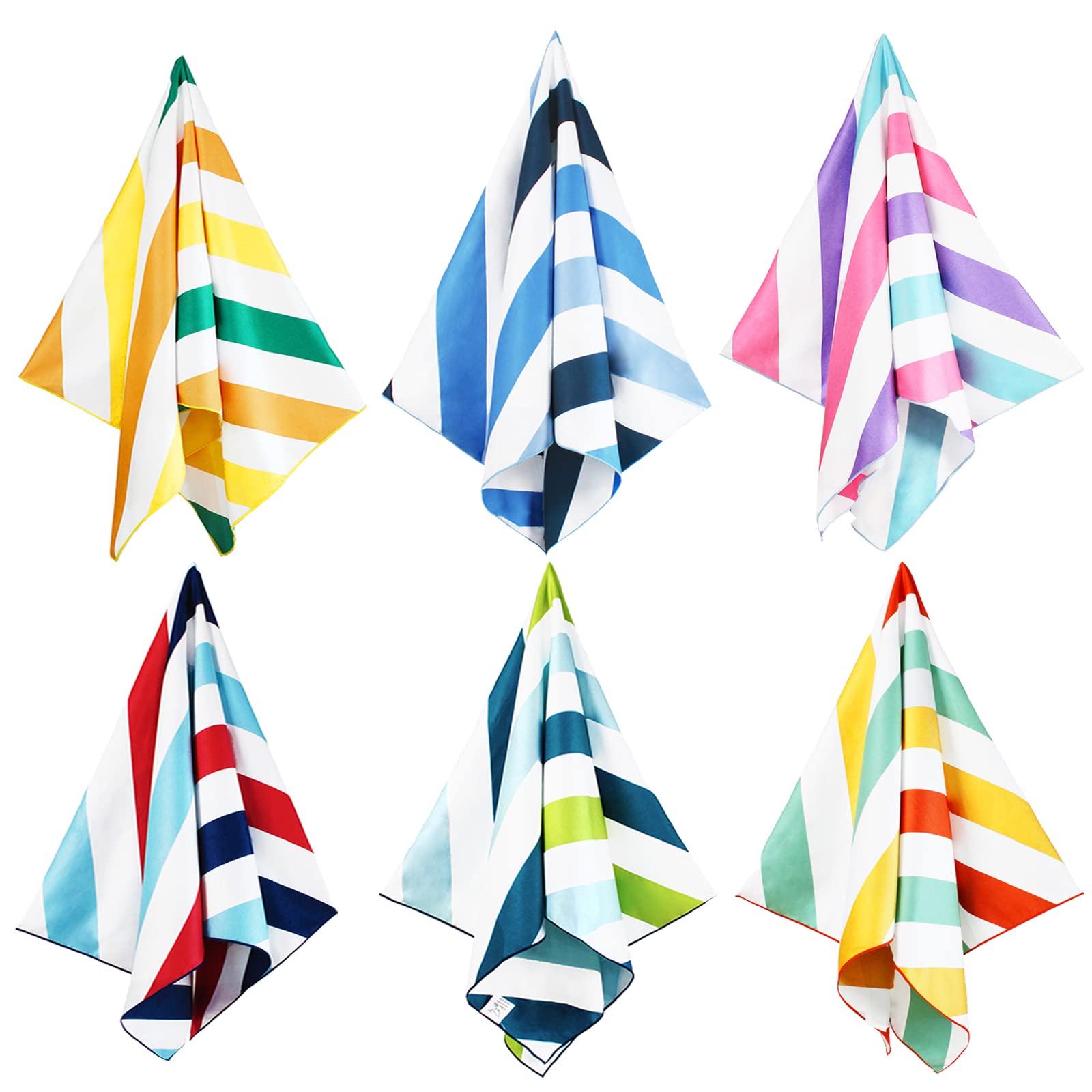 Whale Flotilla 6 Pack Quick Dry Beach Towels Oversized (35x70), Microfiber Sand-Free Beach Towel Set, Extra Large Compact Pool T