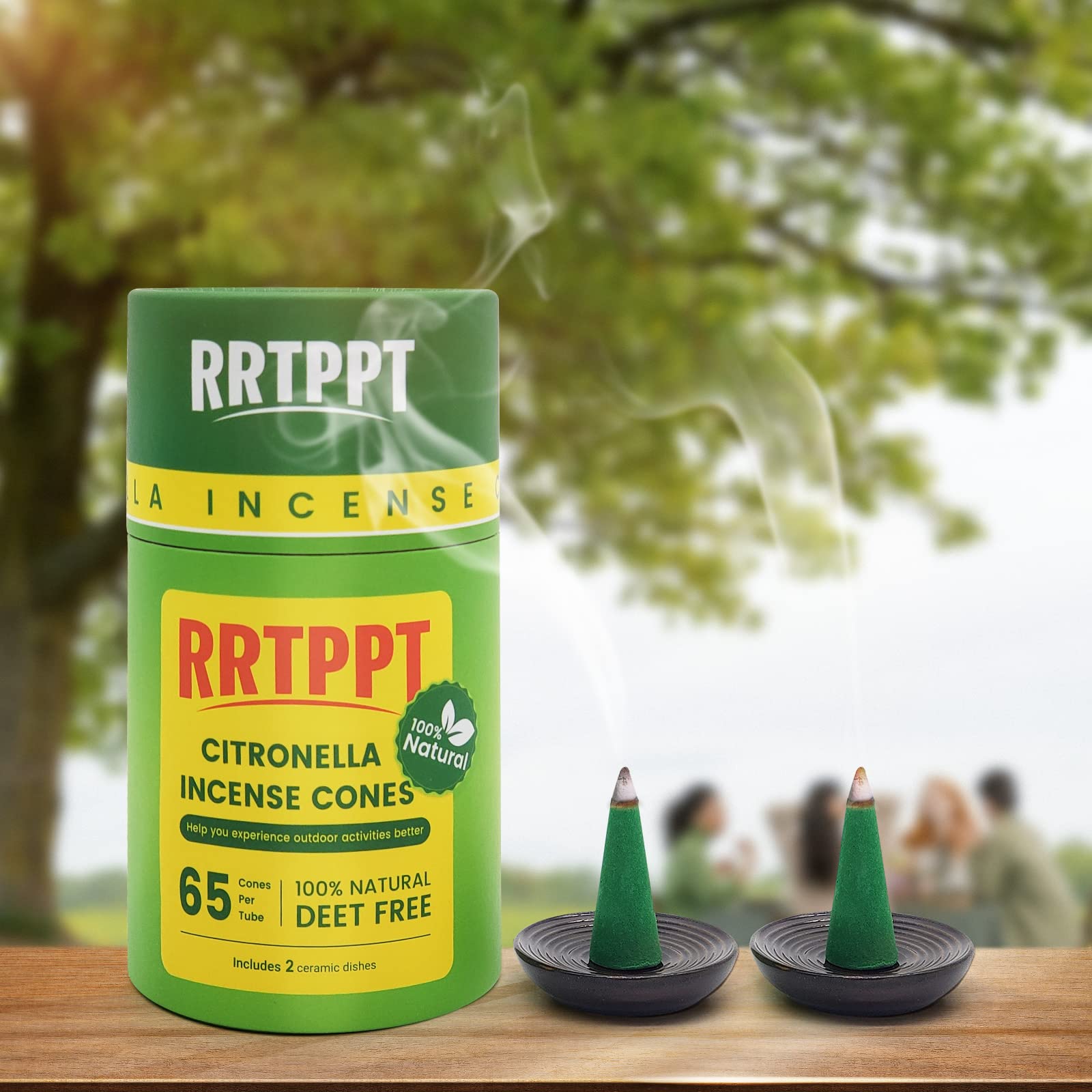 Rrtppt Citronella Incense Cones With 2 Ceramic Dishes | Made With Plant-Based Ingredients | Citronella Oil | Lemongrass Oil | Ro