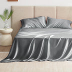 Love'S Cabin Satin Queen Sheets Set - 4 Piece Dark Grey Silky Satin Bed Sheets Queen Set With Deep Pocket, Luxury Silk Feel Satin Queen Size Sheet Set (1 Flat Sheet,1 Fitted Sheet,2 Pillow Cases)