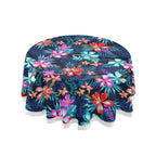Qilmy Tropical Palm Flower Outdoor Tablecloth 60 Inch Waterproof Round Tablecloth With Umbrella Hole And Zipper For Backyard Par
