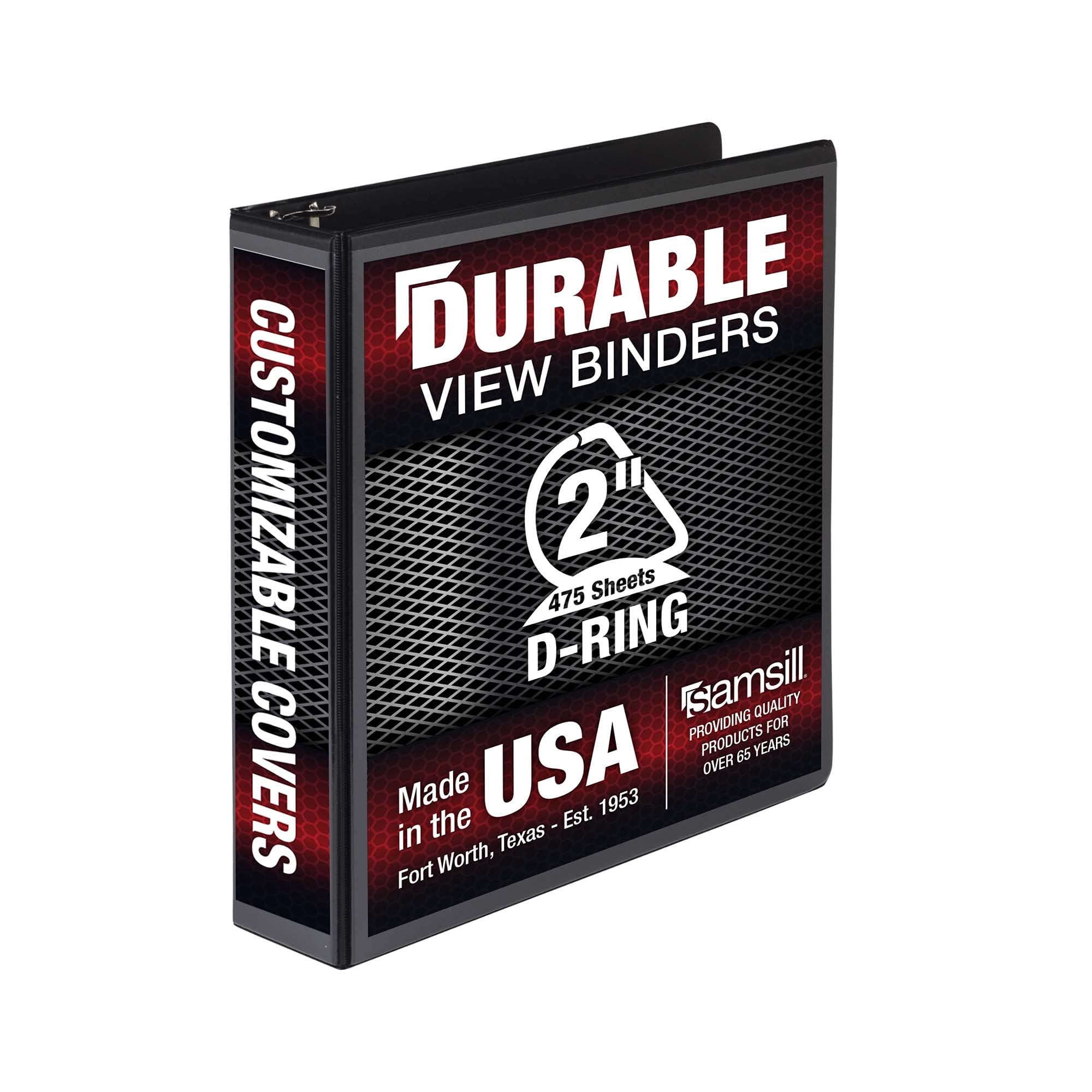 Samsill Durable 2 Inch Binder, Made In The Usa, D Ring Binder, Customizable Clear View Cover, Black, Holds 475 Pages