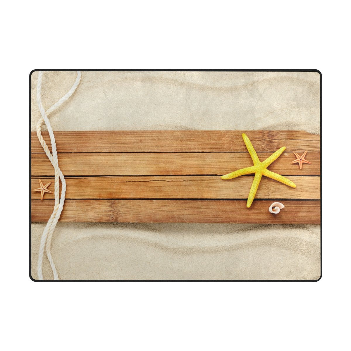 My Little Nest Area Rug Wooden Boards Sandy Pattern Lightweight Non-Slip Soft Mat 4' X 5'3, Memory Sponge Indoor Outdoor Decor Carpet For Living Dining Room Bedroom Office Kitchen