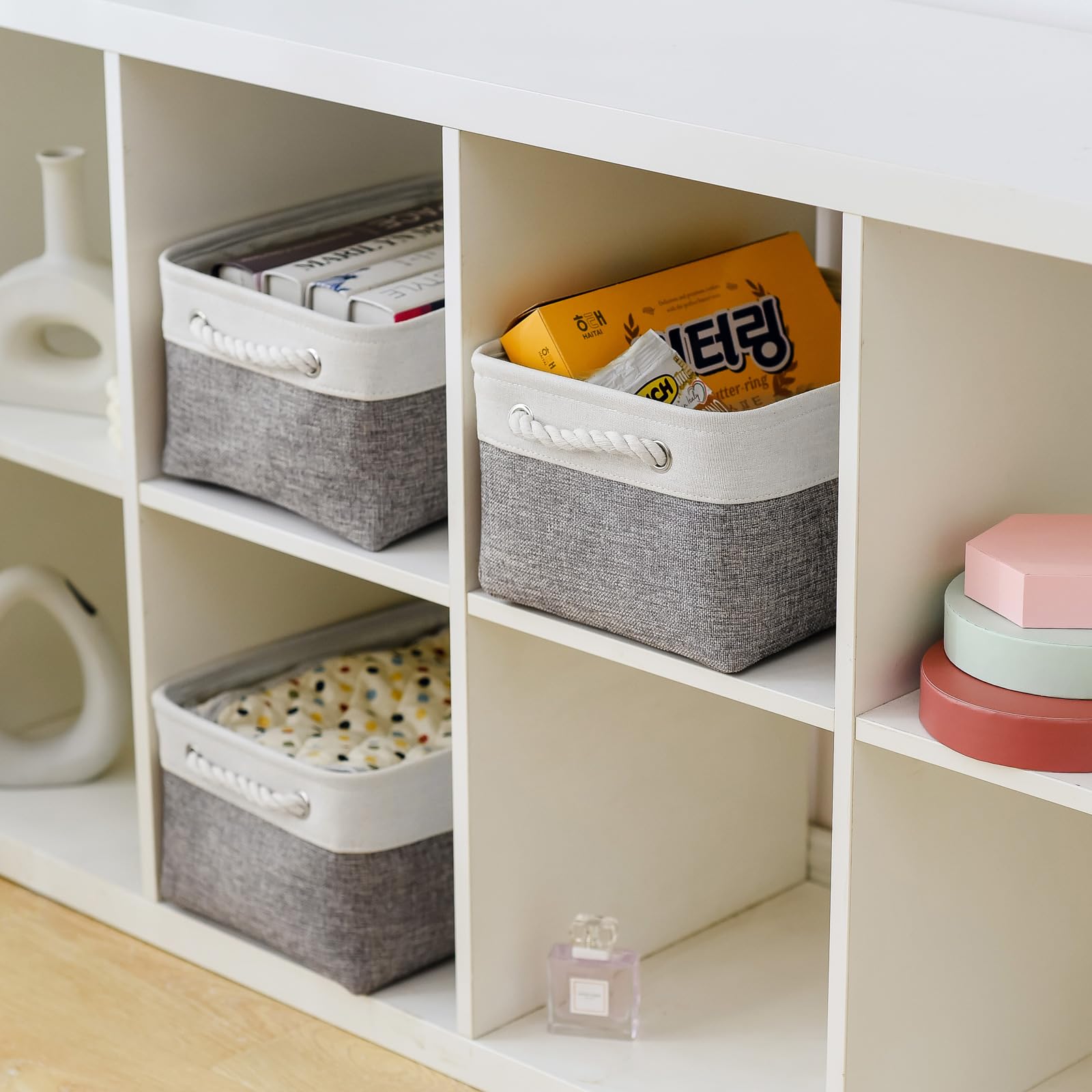 Thewarmhome Organization And Storage Basket For Shelves - 1 Pack 14X10X6.7 Inch Collapsible Storage Bins, Fabric Storage Cubes F