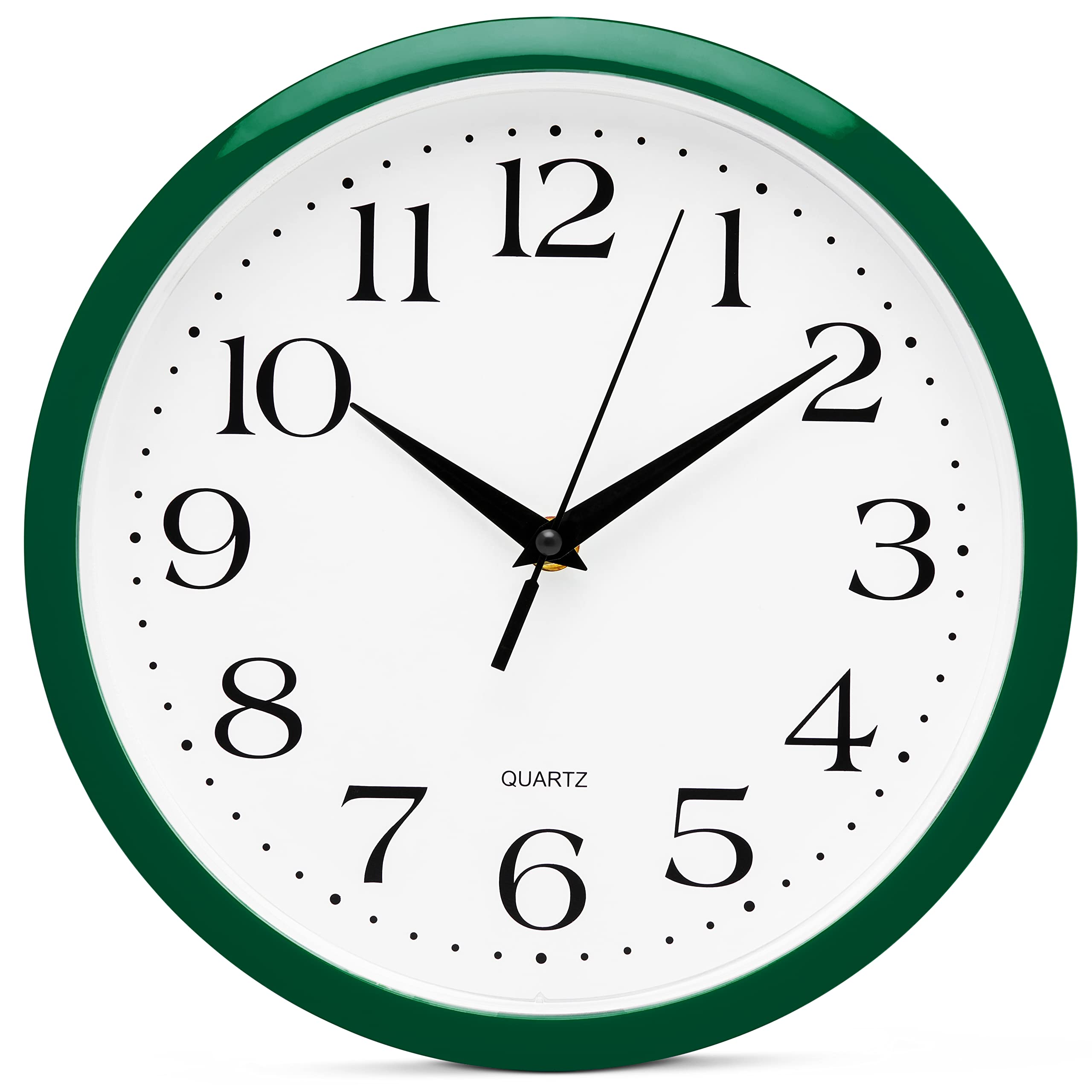 Bernhard Products Hunter Green Wall Clock Silent Non Ticking - 10 Inch Quality Quartz Battery Operated Round Easy to Read Home/K