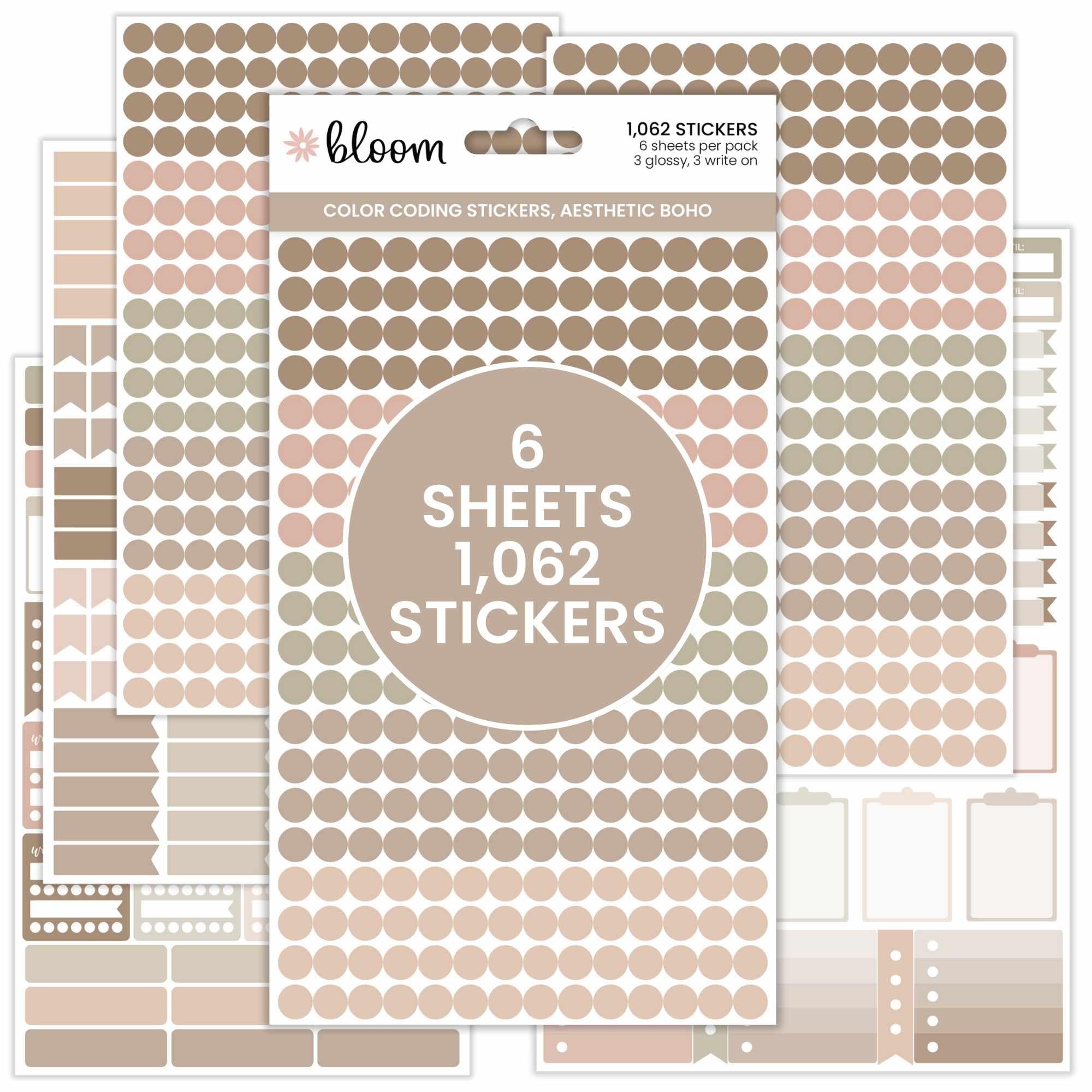 Bloom Daily Planners Color Coding Planner Stickers - Muted Neutrals 1/4' Minimalist Dot Labels - Six Sheets, 1000+ Stickers Per