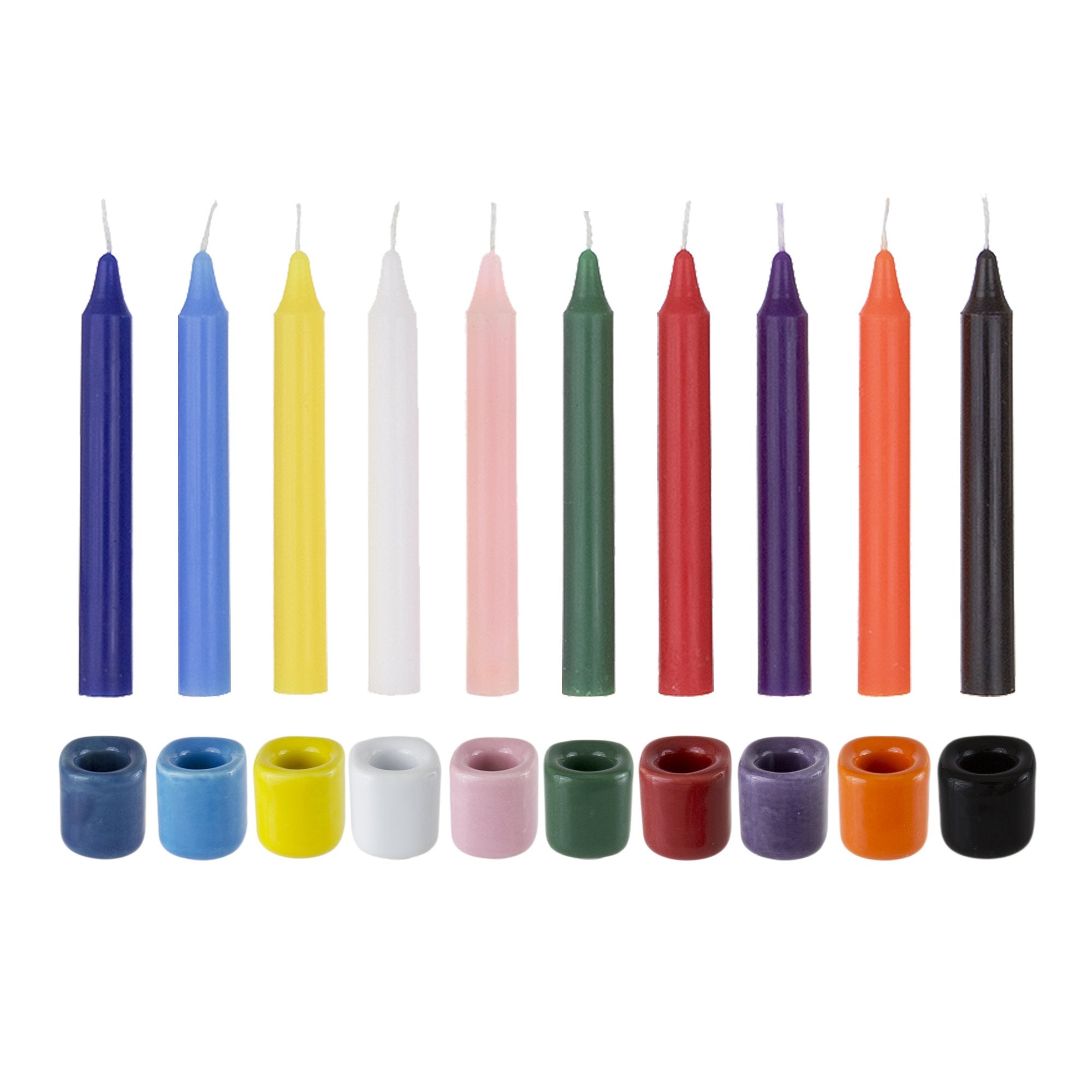 Mega Candles 10 pcs Assorted Colors Ceramic Chime Ritual Spell Candle Holders with Matching Color Candles, Great for Casting Chi