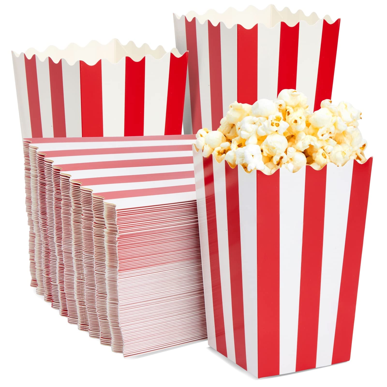 BLUE PANDA Set of 100 Mini Popcorn Favor Boxes - 3x5 Snack Containers for Carnival Party Supplies, Movie Night, Birthdays, Red a