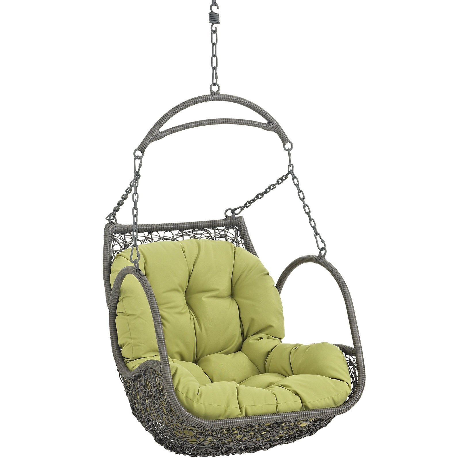 Modway Arbor Wicker Rattan Outdoor Patio Porch Lounge Hanging Swing Chair Set With Stand In Peridot