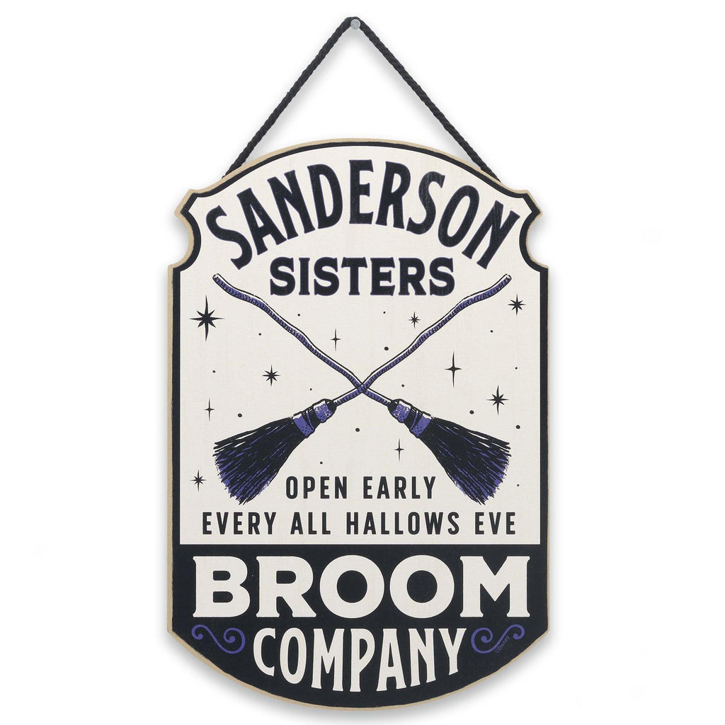 Open Road Brands Disney Hocus Pocus Sanderson Sisters Broom Company Hanging Wood Wall Decor - Fun Hocus Pocus Sign for Halloween