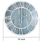 1st owned Wood Wall Clock - 24 Inch Blue Minimalist Roman Numbers Silent Non Ticking Decorative for Bedroom
