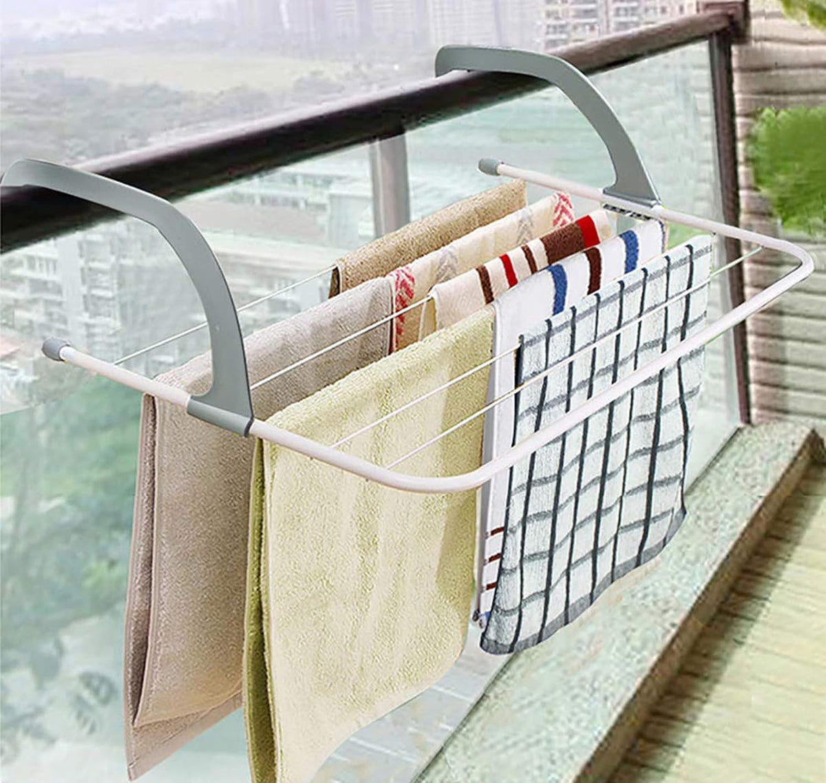 Cyrox Stainless Steel and Plastic Laundry Cloth Dryer Stand Easy Install Folding Clothes Towels Hanging On The Door Window Cloth