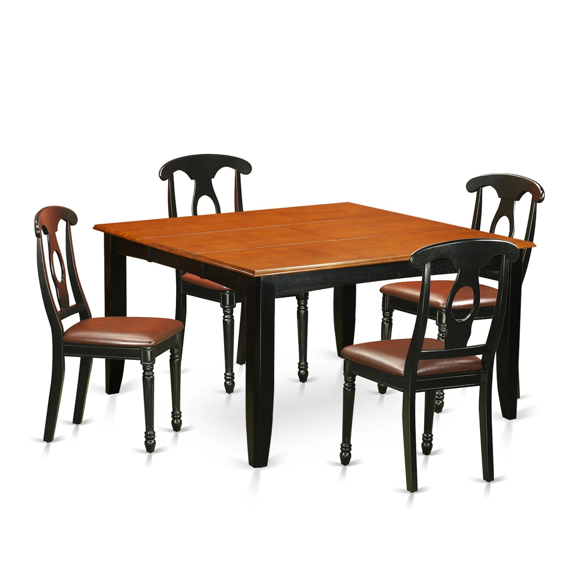 East West Furniture PFKE5-BCH-LC 5 Piece Dinette Set for 4 Includes a Square Dining Room Table with Butterfly Leaf and 4 Faux Leather Upholstered Dining Chairs, 54x54 Inch, Black & Cherry