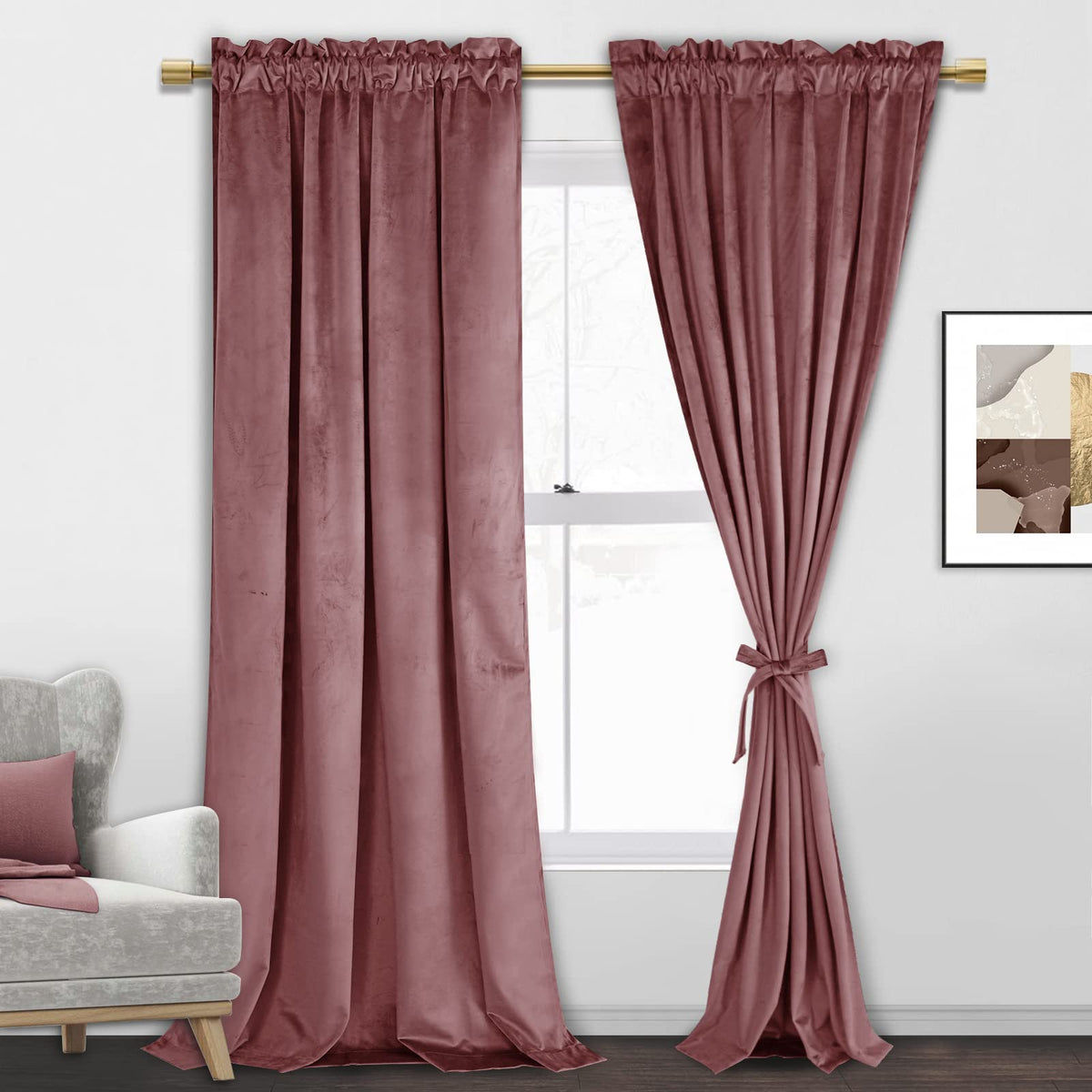 Jiuzhen Wild Rose Velvet Curtains - Thermal Insulated Window Curtains For Bedroom Backdrop, Energy Efficient Panels Drapes For L