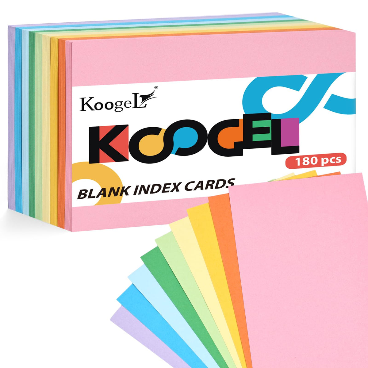 Koogel 180Pcs Blank Index Cards, Note Cards Flash Cards 9 Neon Colors Study Cards 5 X 8 Inch For Learning Office School