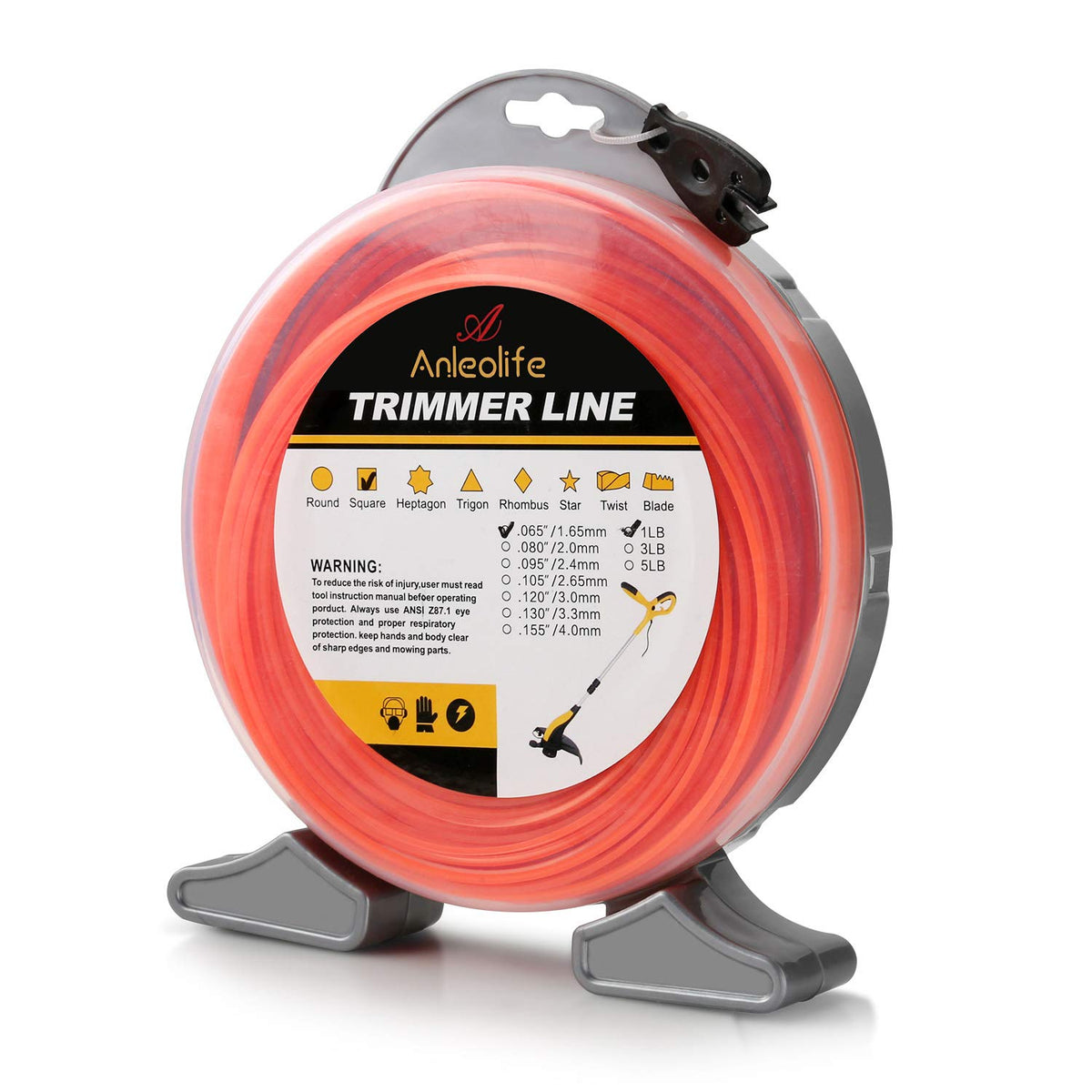 A Anleolife 1-Pound Commercial Square .065-Inch-By-370-Ft String Trimmer Line Donut,With Bonus Line Cutter, Orange