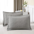 Winlife 100% Cotton Quilted Pillow Sham Floral Printed Pillow Cover King Size, Set Of 2, Grey