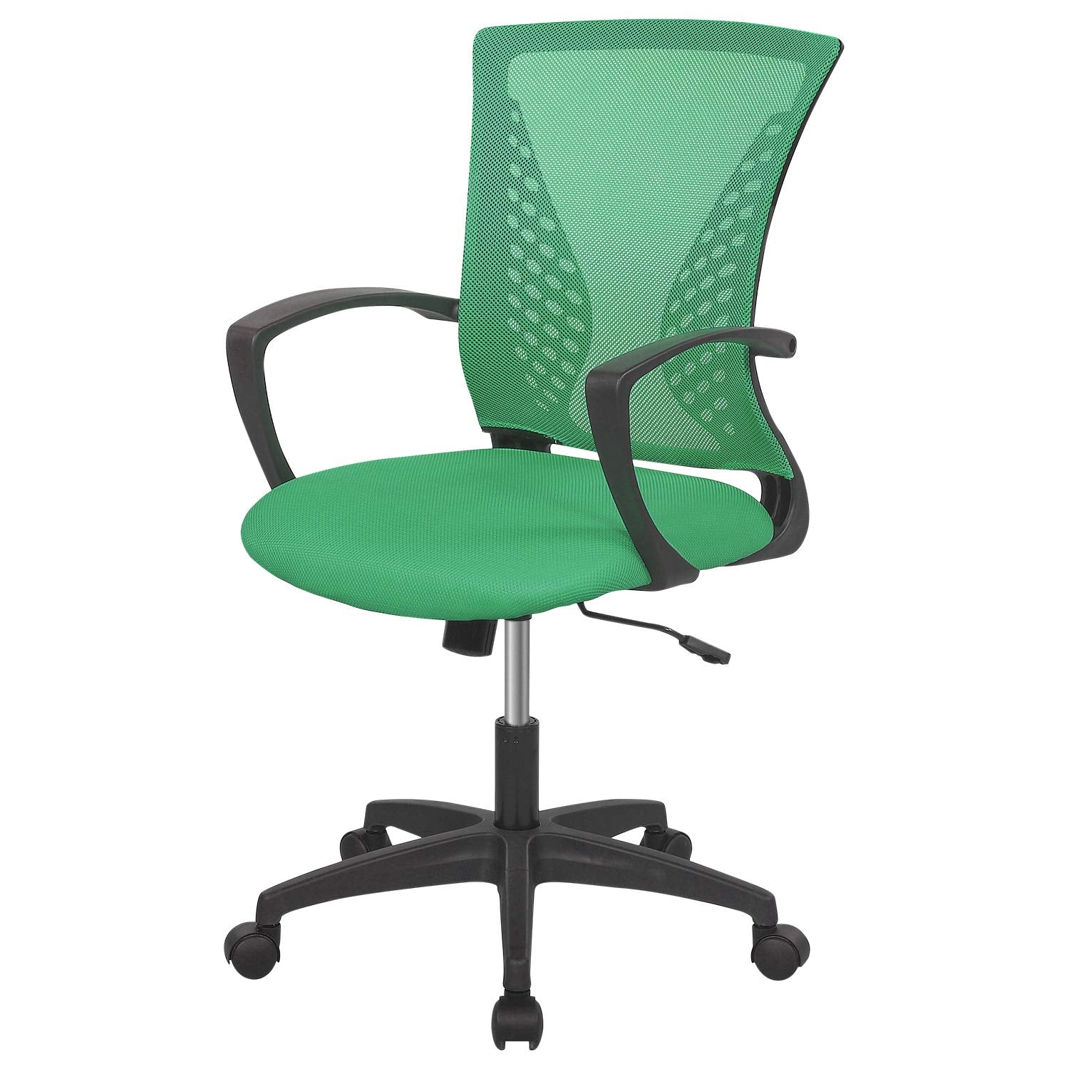 Home Office Chair Mid Back Pc Swivel Lumbar Support Adjustable Desk Task Computer Ergonomic Comfortable Mesh Chair With Armrest (Green)