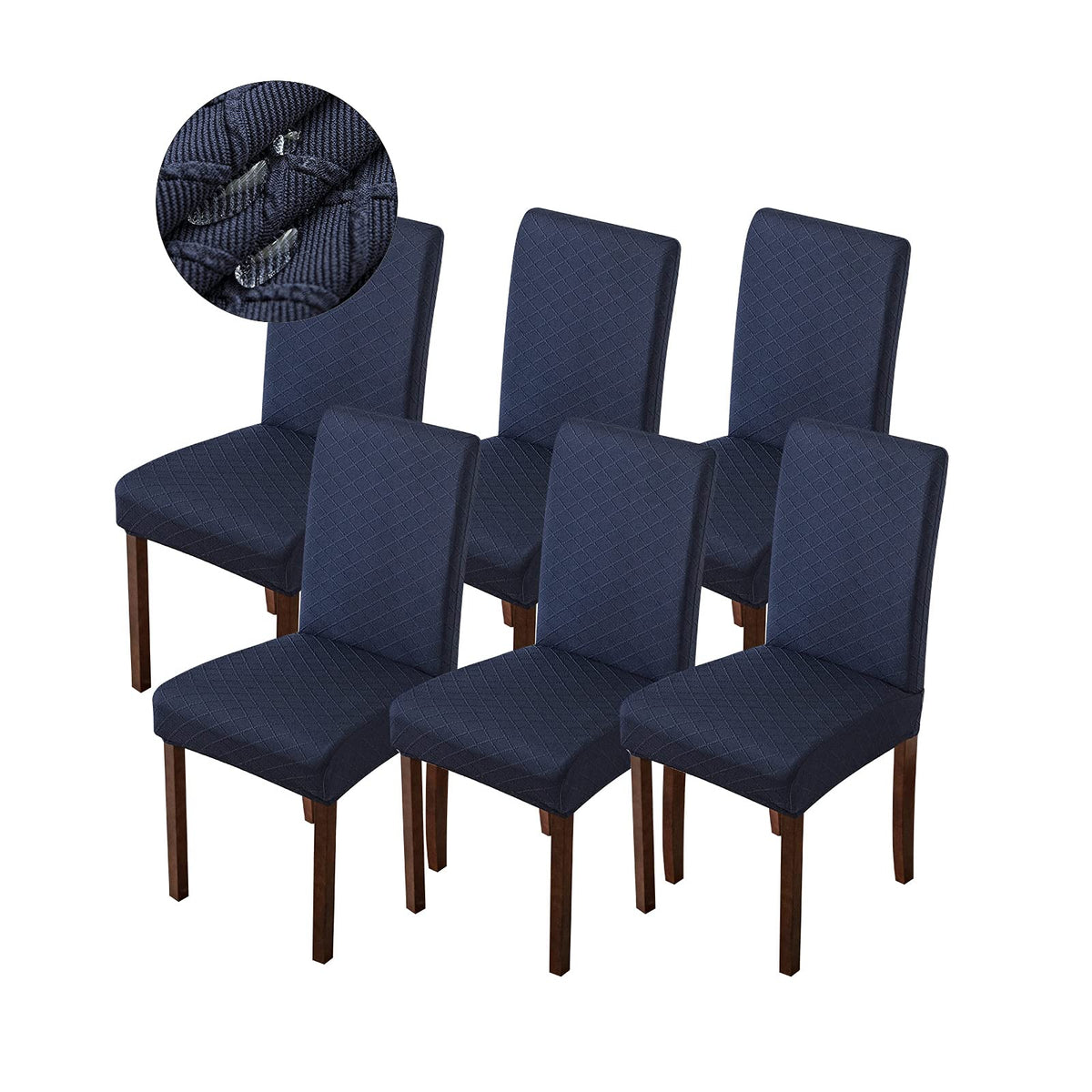 Genina Waterproof Chair Covers for Dining Room Dining Chair Covers Kitchen Parsons Chair Covers (Navy Blue, 6 PCS)