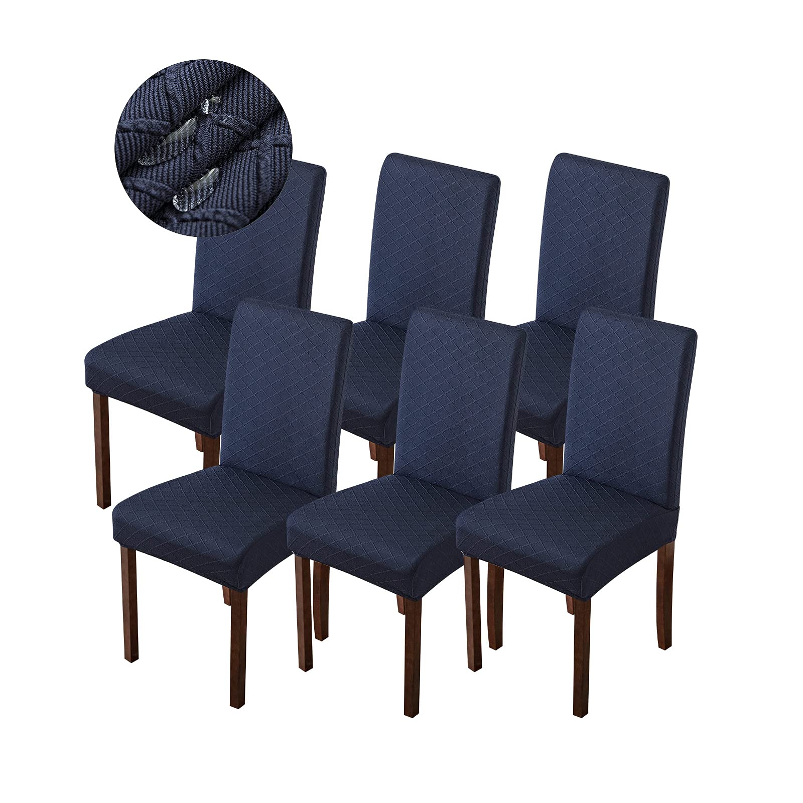 Genina Waterproof Chair Covers for Dining Room Dining Chair Covers Kitchen Parsons Chair Covers (Navy Blue, 6 PCS)