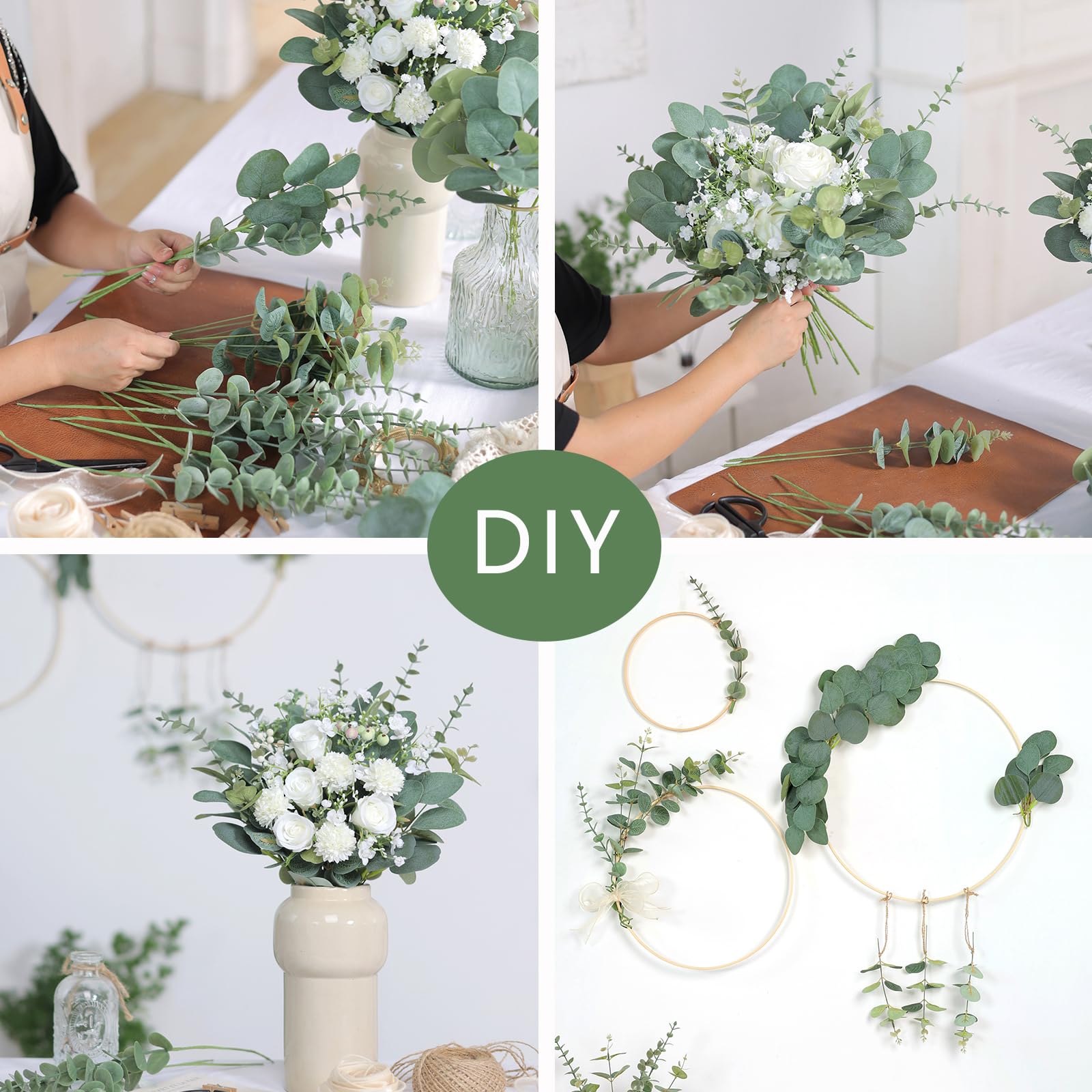 110 Pcs 7 Kinds Mixed Artificial Eucalyptus Stems And Faux Flowers,Fake Silver Dollar Eucalyptus Leaves Stems Bulk Real Touch Le