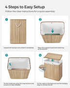 Songmics Laundry Hamper, 39.6 Gallons (150L), 3-Section Laundry Basket, Laundry Hamper With Lid, Bamboo, Foldable, Removable And