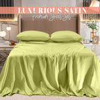 Elegant Comfort Luxurious 4-Piece Silky Satin Sheet Set, Skin And Hair Friendly, Wrinkle, Fade, Stain Resistant With Deep Pockets Fitted Sheet, Cooling Soft Satin Sheet Set, Full, Pistachio Green