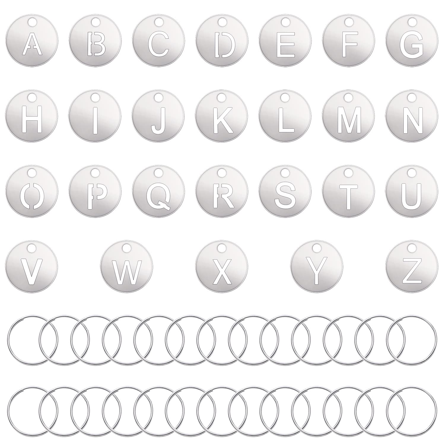 Onlykxy 26Pcs Silver A-Z Alphabet Letter Number Tags Stainless Steel Numbered Marking Identification Hang Tags Luggage Labels Id