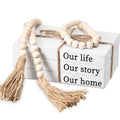 Jetec Decorative Display Books Hardcover, Faux Farmhouse Stacked for Coffee Tables Shelves with Wood Bead Tassels 58 Inch, 3 Pie