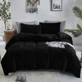 Luxlovery Black Velvet Comforter Set Full Plush Fluffy Black Flannel Bedding Comforter Set Minimalist Bedding Set Heavyweight Bl