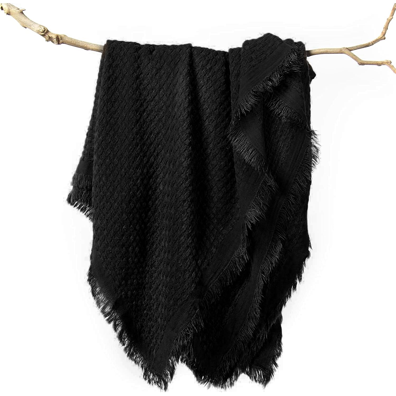 Lifein Black Throw Blanket For Couch-Soft Christmas Boho Throw Blanket,Cozy Black Knit Waffle Throw,Small Knitted Farmhouse Ligh