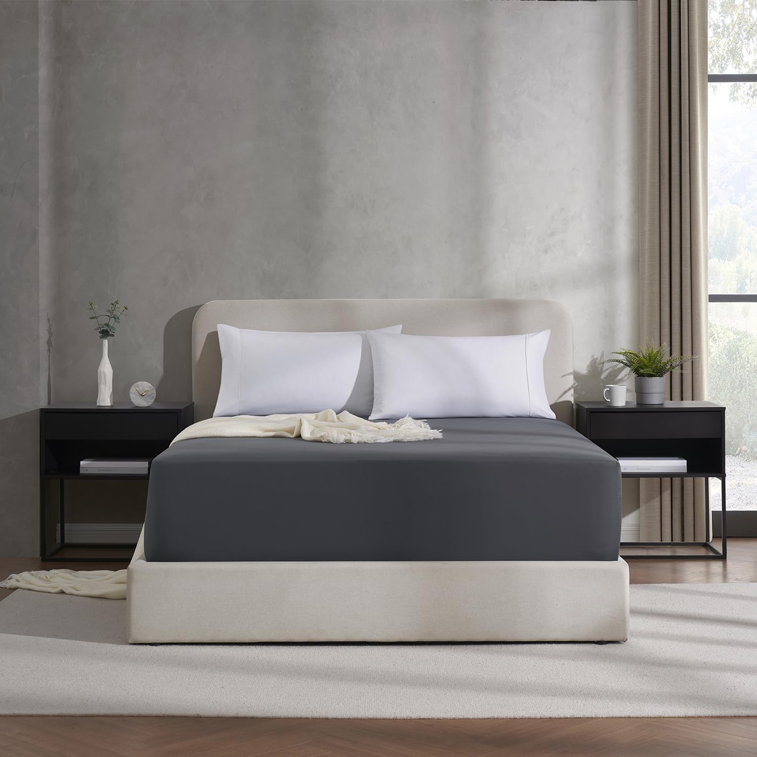 Nestl Grey California King Fitted Sheet - Extra Deep Pocket, Ultra Soft Microfiber Bed Sheet Fits 24 Inch Mattresses