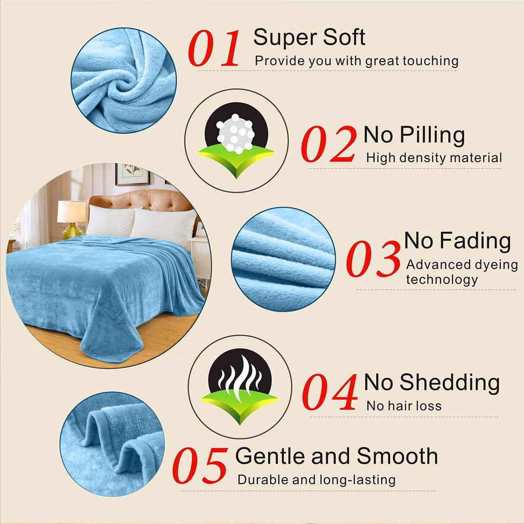 Fleece Blankets For All Season - Premium Lightweight Anti-Static Throw For Twin/Twin Xl Size Bed Extra Long Soft Brush Fabric Warm Sofa Thermal Blanket 66' X 90'(Washed Blue)