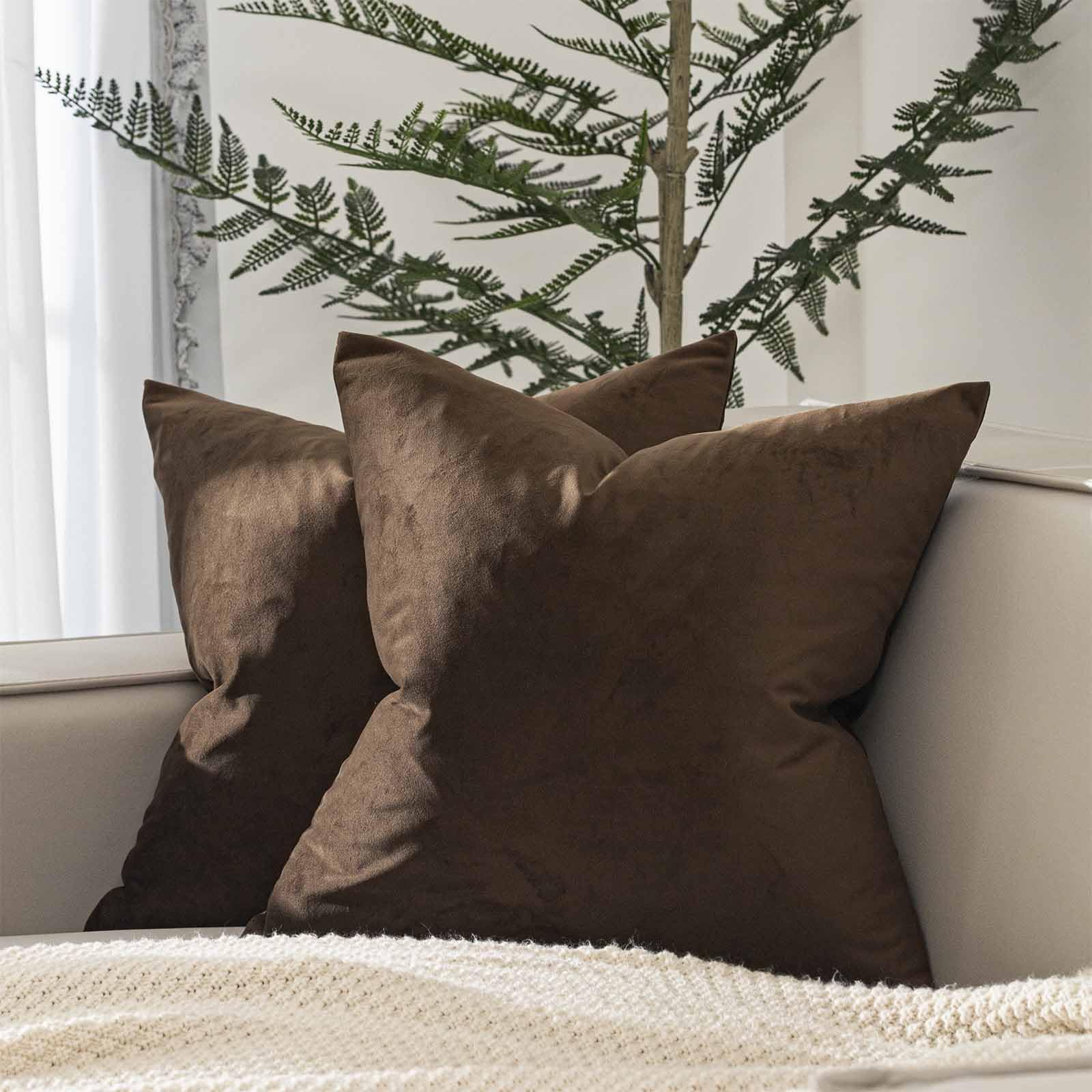 Juspurbet Brown Velvet Throw Pillow Covers 16X16 Inch Set Of 2 For Living Room Couch Sofa Bedroom Decorative Square Solid Soft C
