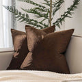 Juspurbet Brown Velvet Throw Pillow Covers 16X16 Inch Set Of 2 For Living Room Couch Sofa Bedroom Decorative Square Solid Soft C
