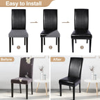 Searchi Waterproof Pu Leather Dining Chair Covers Set Of 4, Stretch Oilproof Parsons Chair Slipcovers Removable Washable Kitchen