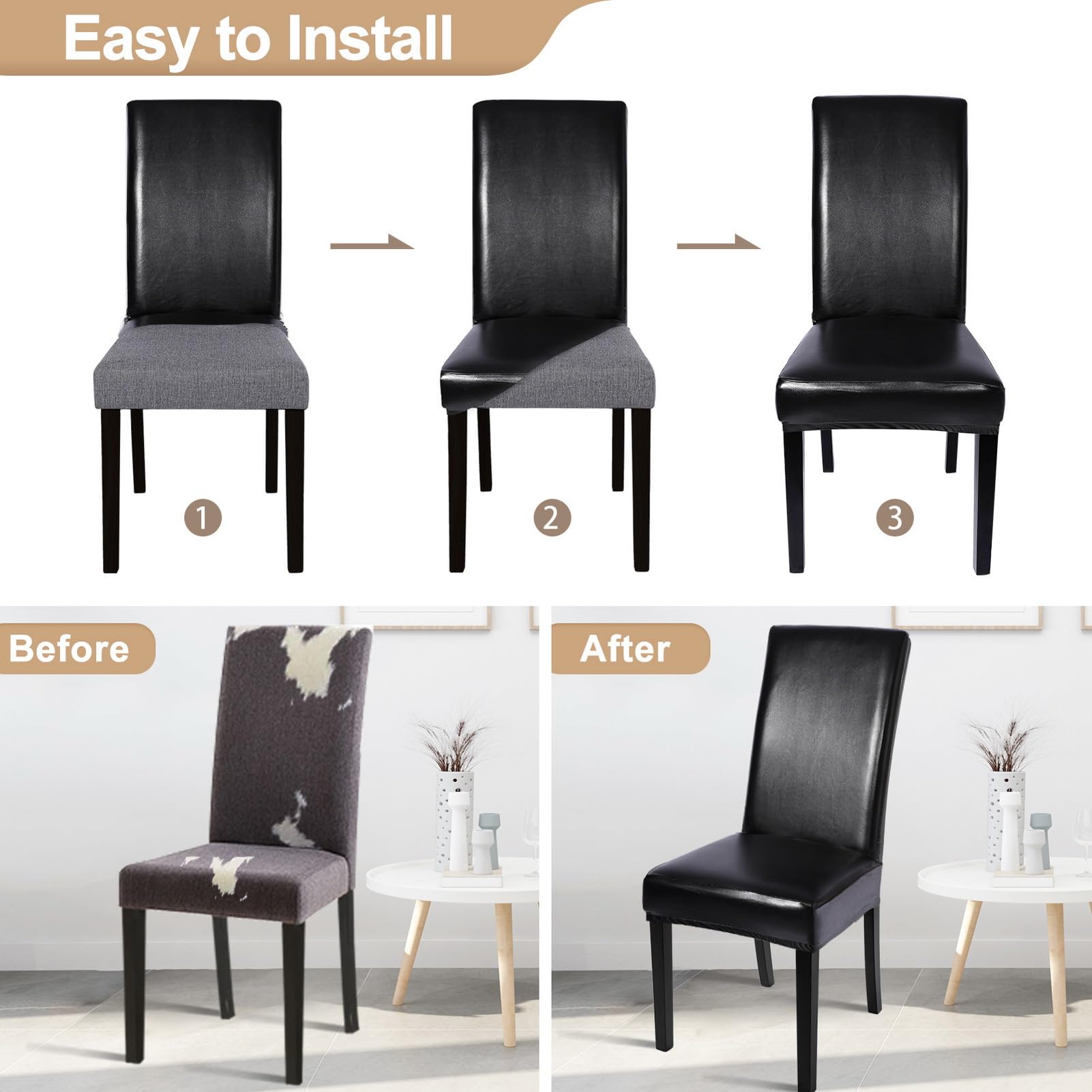 Searchi Waterproof Pu Leather Dining Chair Covers Set Of 4, Stretch Oilproof Parsons Chair Slipcovers Removable Washable Kitchen