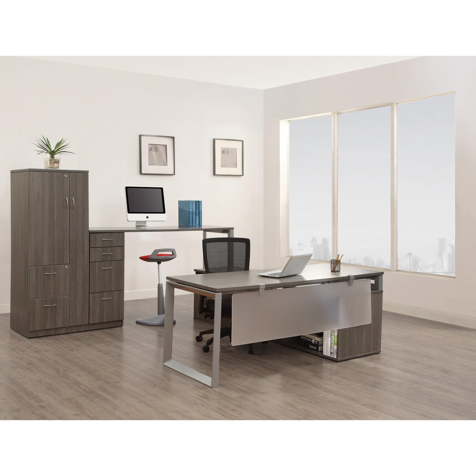 Lorell LLR16213 Relevance Series Charcoal Laminate Office Furniture Credenza - 2-Drawer