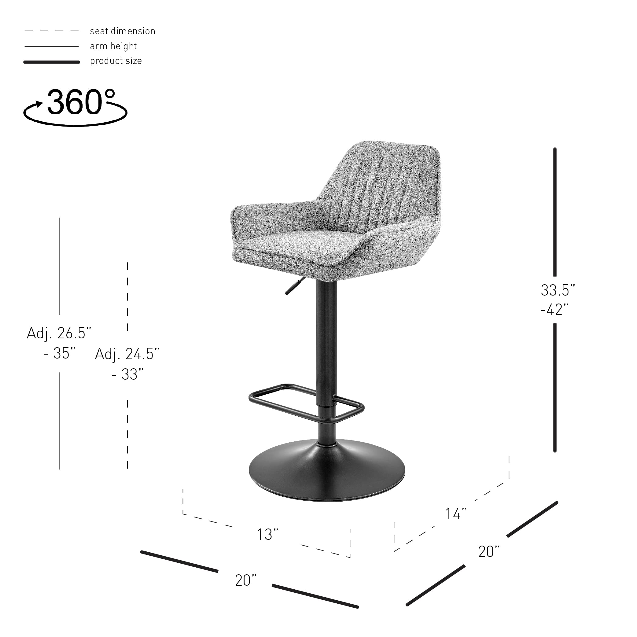 Npd Furniture And More Luther Fabric Gaslift Swivel Bar Stool, Strata Gray - (Set Of 2)