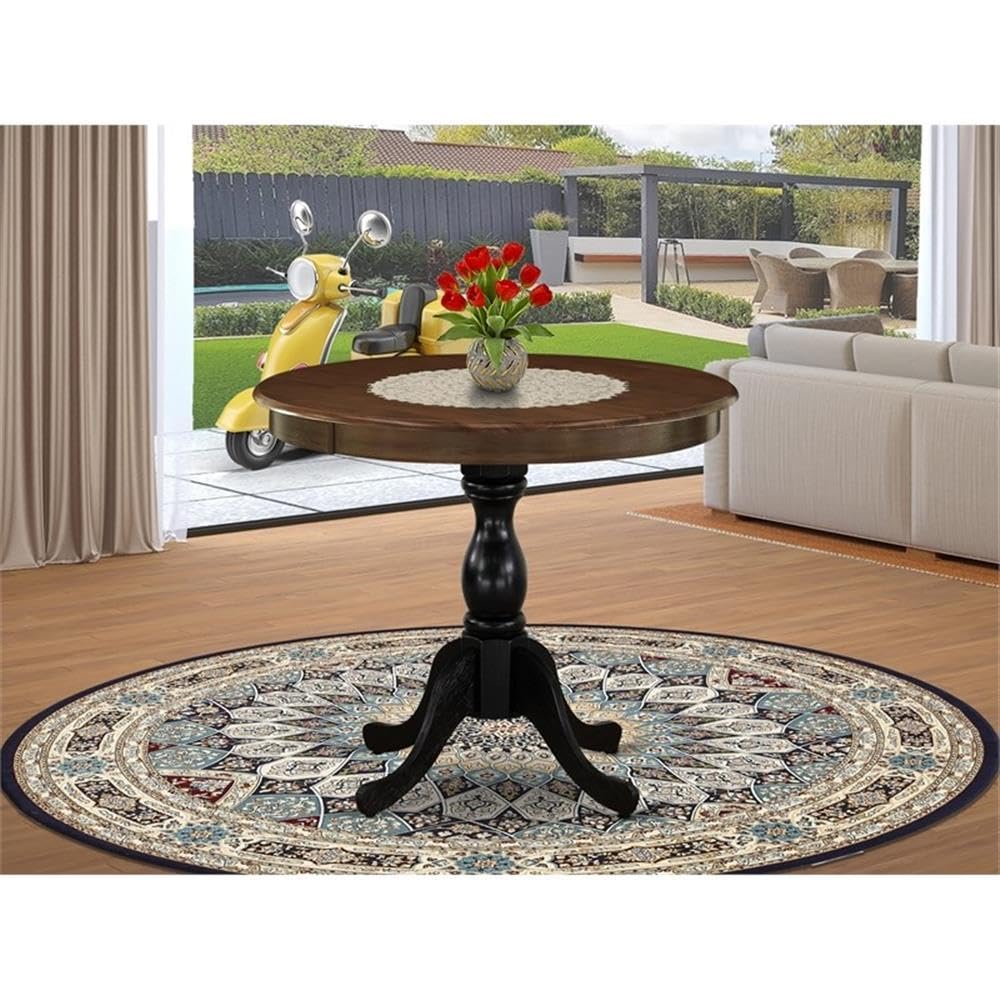 East West Furniture AMT-ABL-TP Antique Kitchen Dining Table - a Round Wooden Table Top with Pedestal Base, 36x36 Inch, Multi-Color