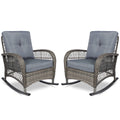 Vivijason 2 Piece Patio Wicker Rattan Rocker Chair, Outdoor Rattan Rocker Chair With Cushions & Steel Frame, All-Weather Rocking Lawn Wicker Furniture For Garden Backyard Porch (Grey)