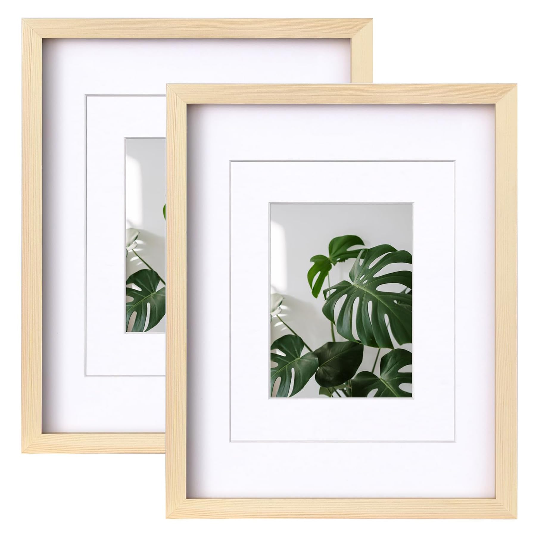 Egofine 11x14 Picture Frames Natural Wood 2 PCS Made of Solid Wood Covered by Plexiglass - for Table Top and Wall Mounting for P