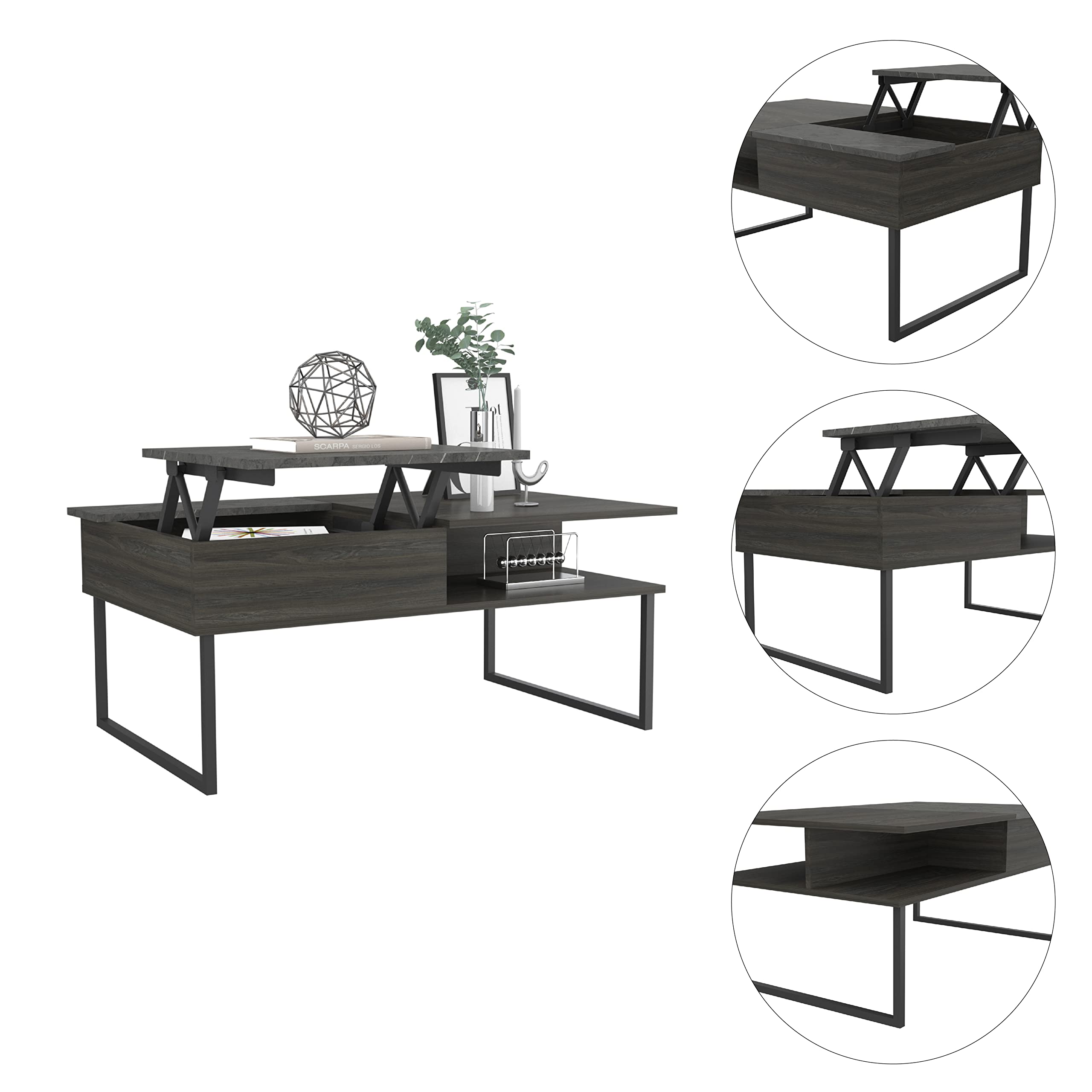 Depot E-Shop Atlanta Lift Top Coffee Table with Storage Compartment, Espresso/Onyx